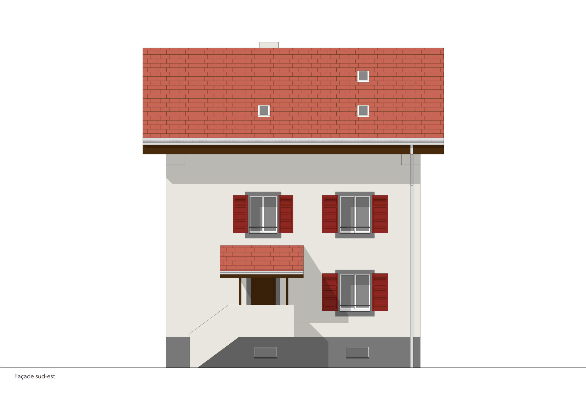 Façade avec couleur et décoration. Rénovation du patrimoine, respect des apparences. Travail d'architecture à Sion, architecte à Sion.