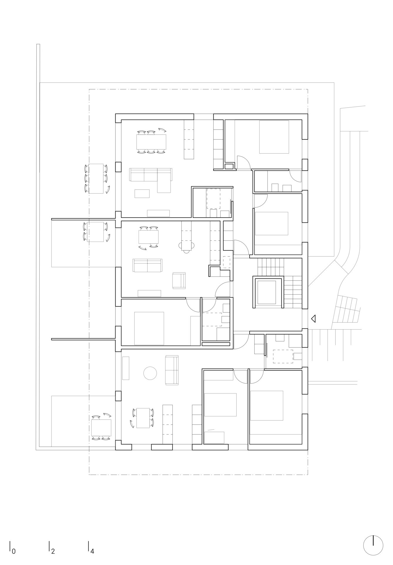 Plan du rez-de-chaussée d'un immeuble d'habitation à Saint-Léonard en Valais central, architecture en valais central, projet de construction d'habitation collective en Valais, architecte à Sion, bureau d'architecture à Sion