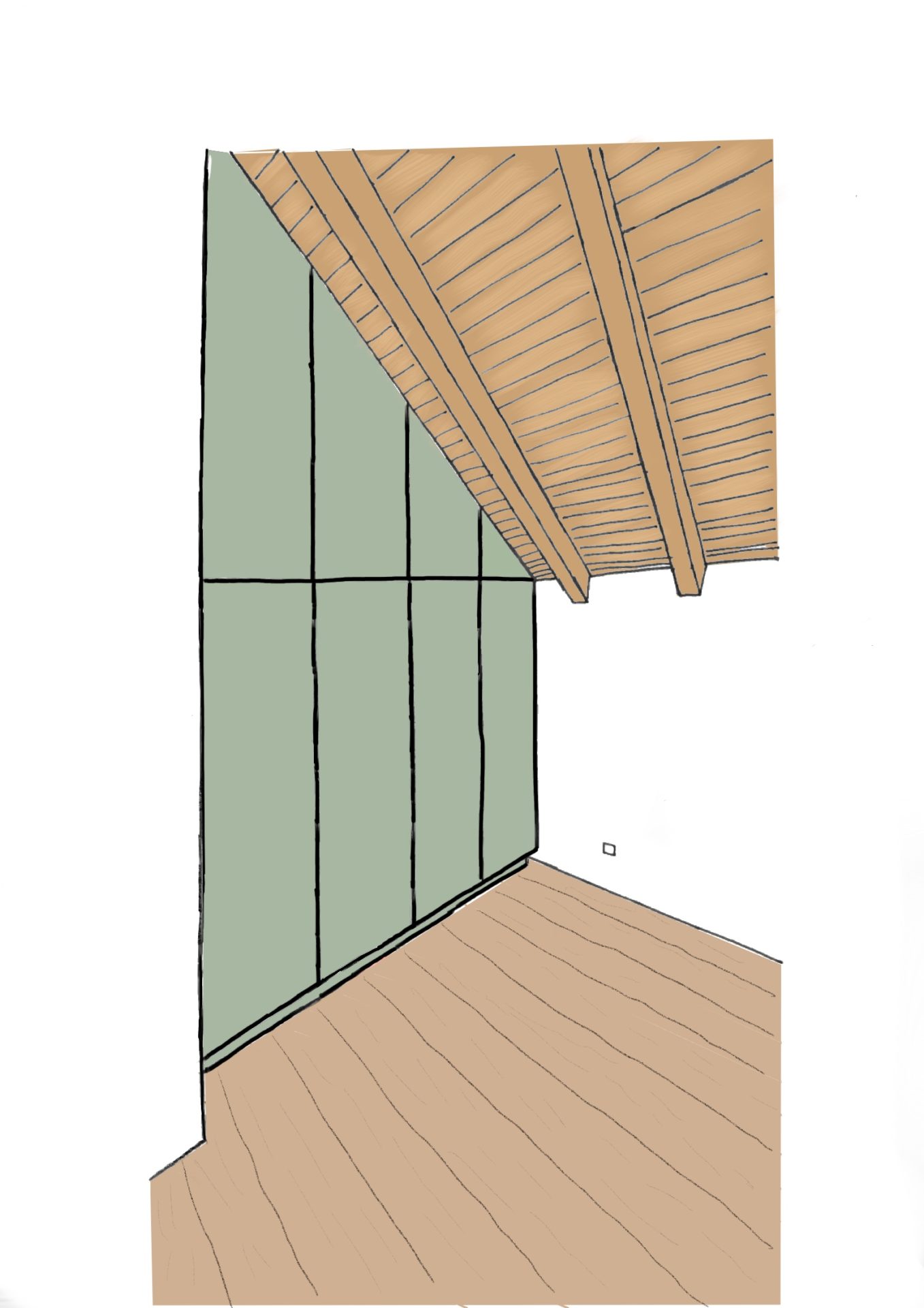 esquisse d'étude, aménagement intérieur, transformation d'un habitation à Saint-Léonard, architecture valais, étude d'architecture à Saint-Léonard, matériaux, couleurs, aménagement intérieur sur mesure, rénovation moderne, bois apparent, transformation durable, architecte valais, architecte sion