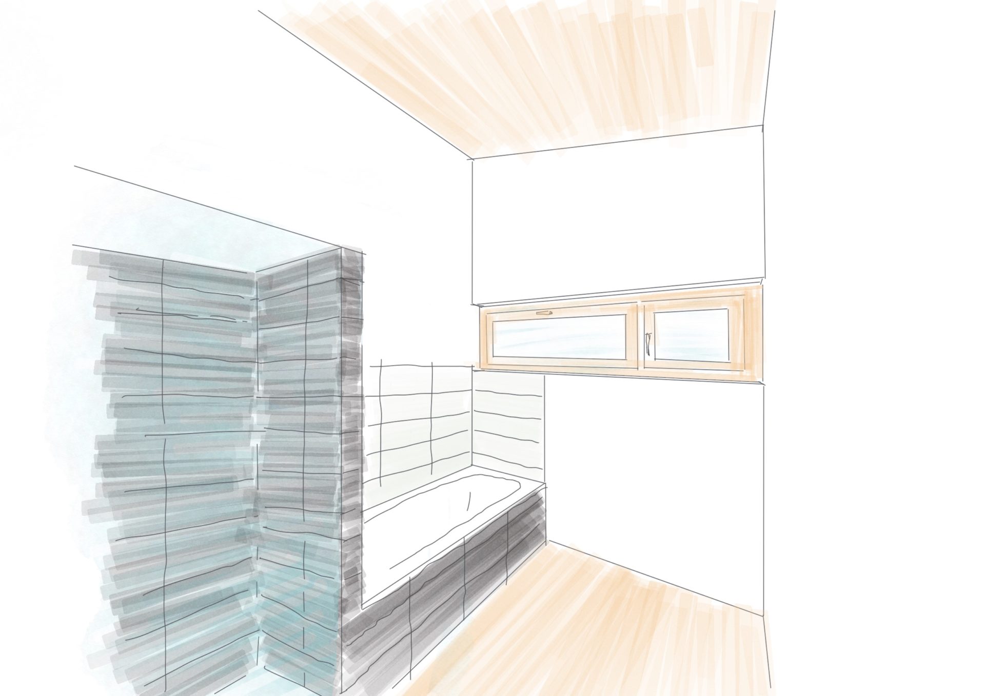 image salle de bain, esquisse d'étude, esquisse d'architecte, proposition de matériaux, matériaux moderne, salle de bain design, aménagement stylé, aménagement intérieur, construction à Saint-Léonard, aménagement de qualité, habitation individuelle, villa de luxe, logement valais, aménagement de luxe